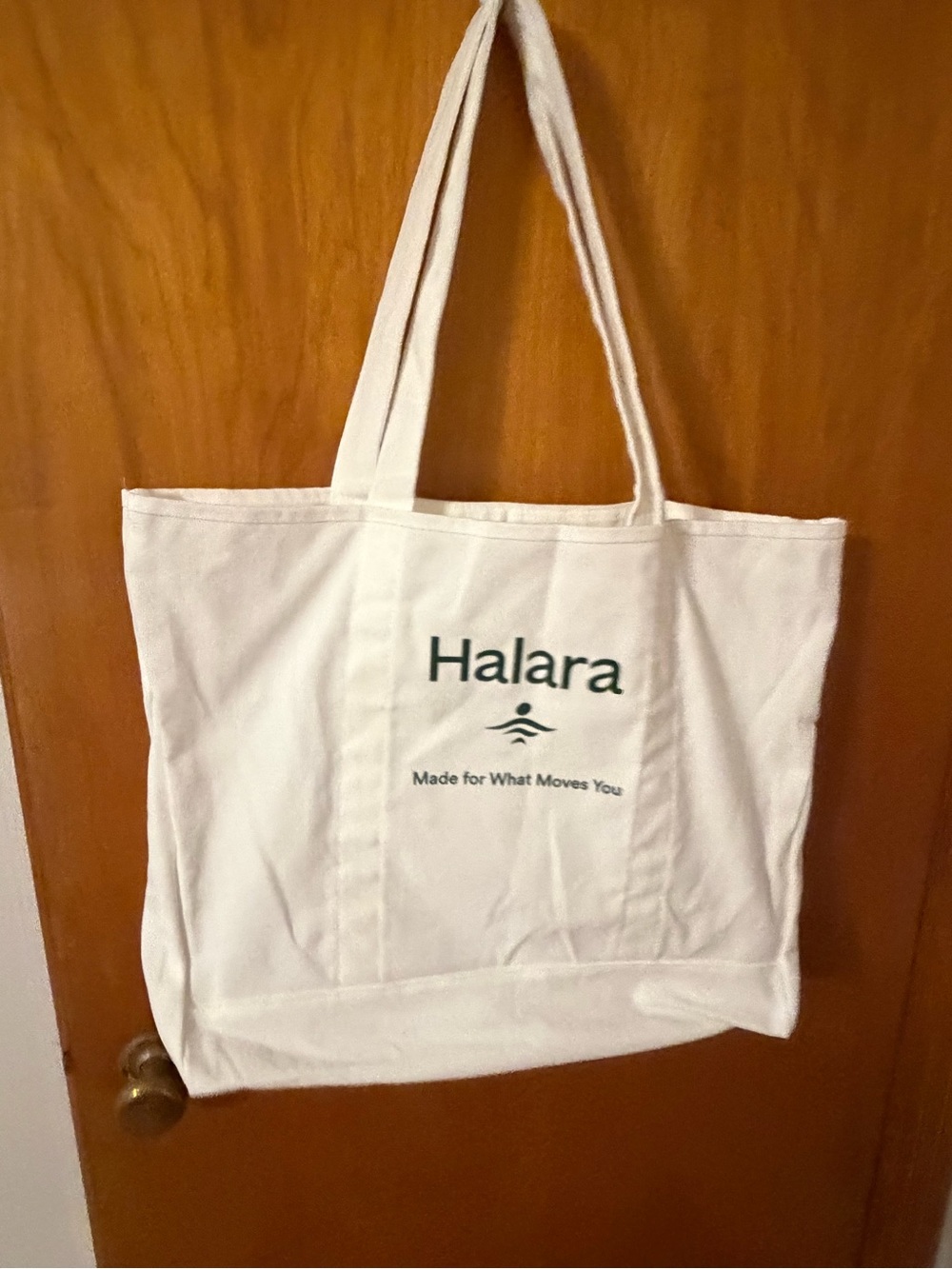 HALARA White Canvas Tote with Logo Print
